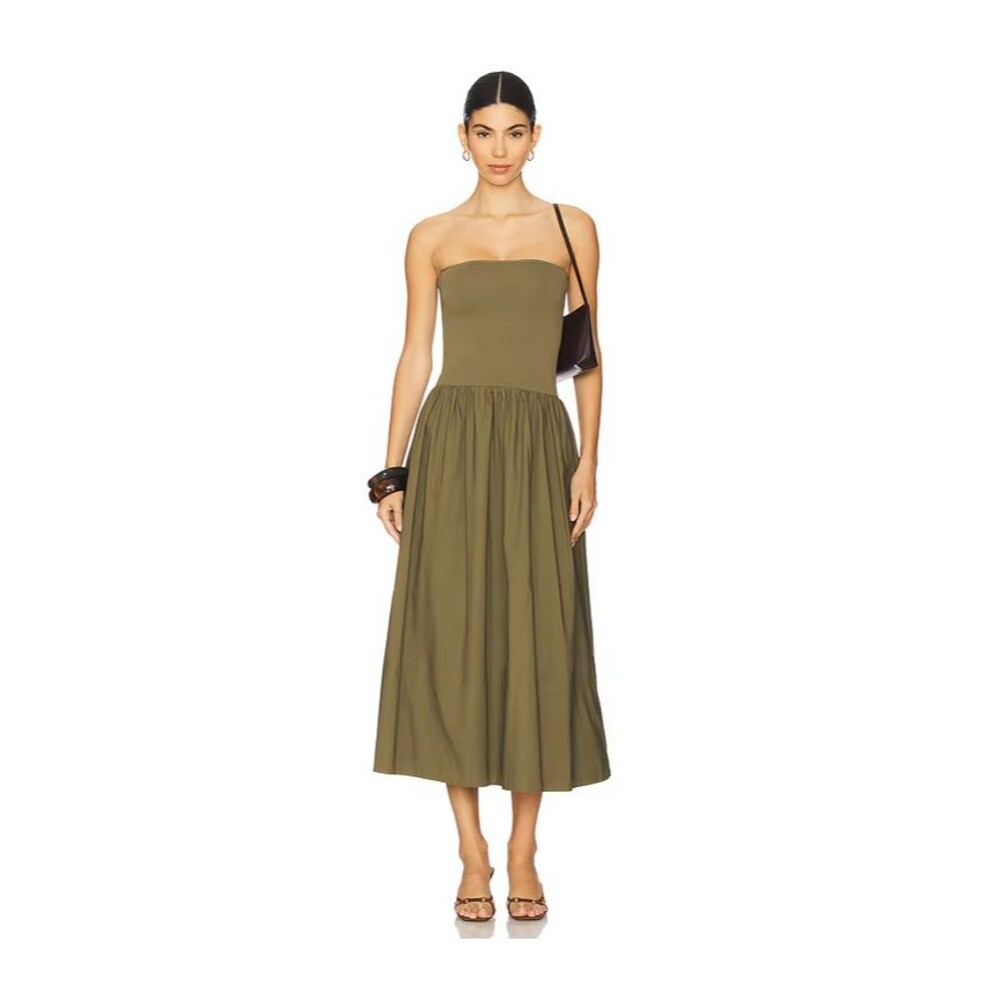 NWT Pistola Mavo Olive Green Tube top Maxi Dress W/ Pockets Womens Sz M $143